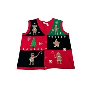 Grandmacore Women's Sz 1X Gingerbread Tree Ugly Christmas Sweater Vest